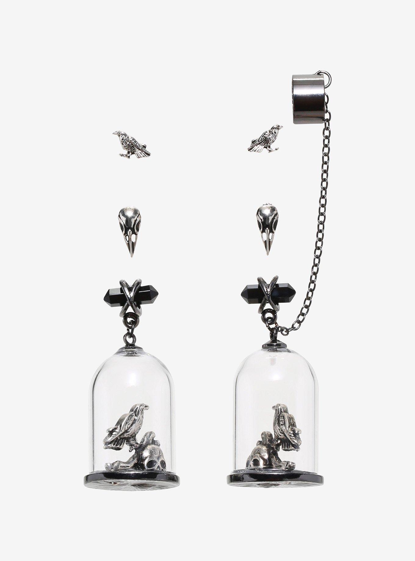 Raven Skull Dome Earring Set, , hi-res