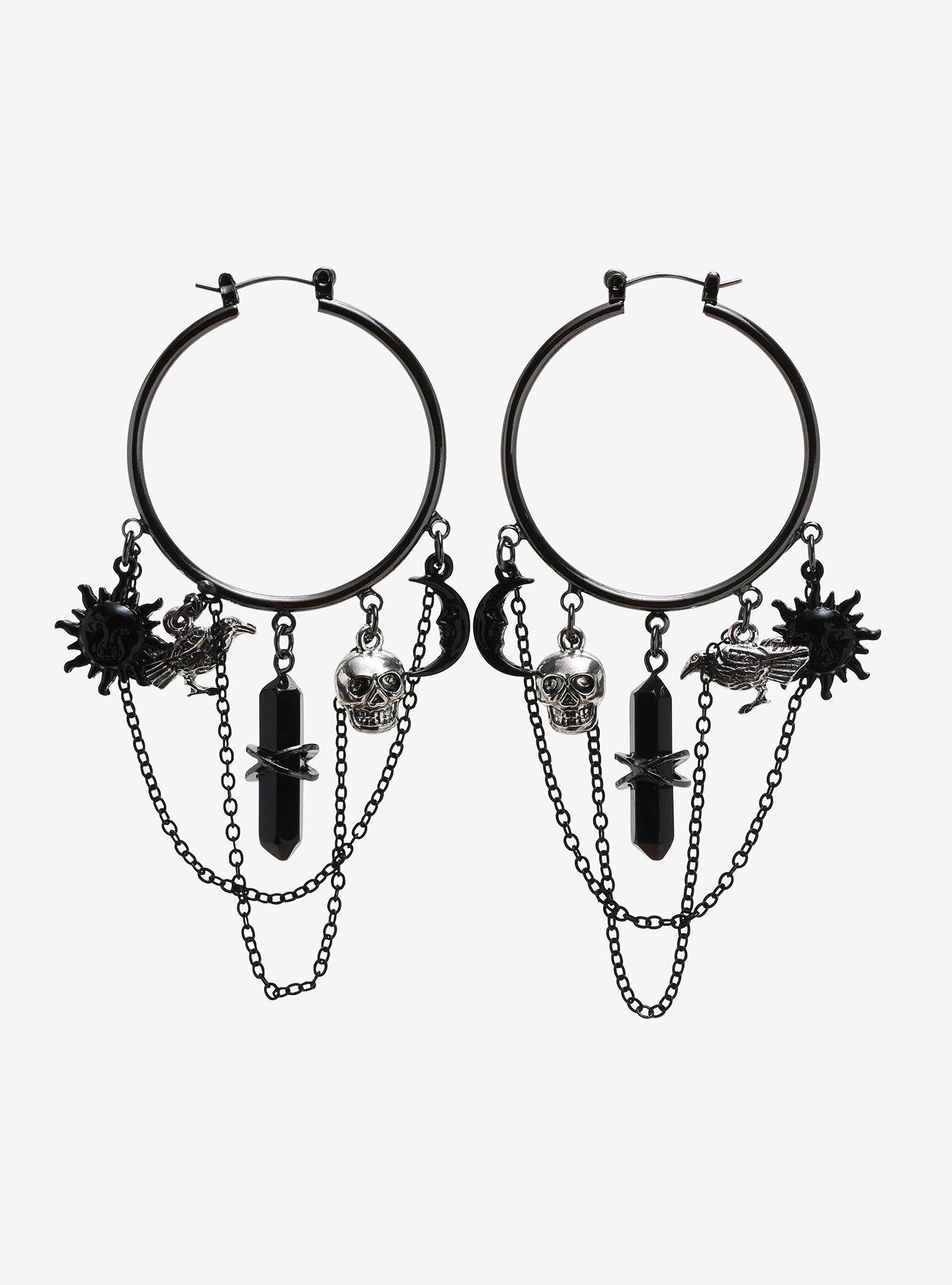 Skull Celestial Crystal Chain Hoop Earrings Hot Topic