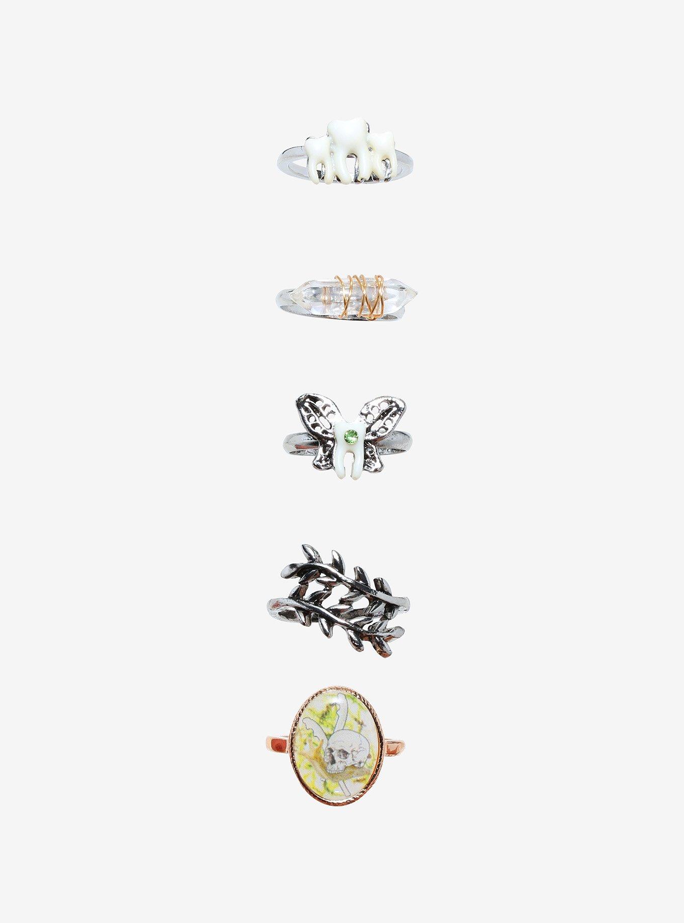 Fairy Tooth Skull Crystal Ring Set | Hot Topic