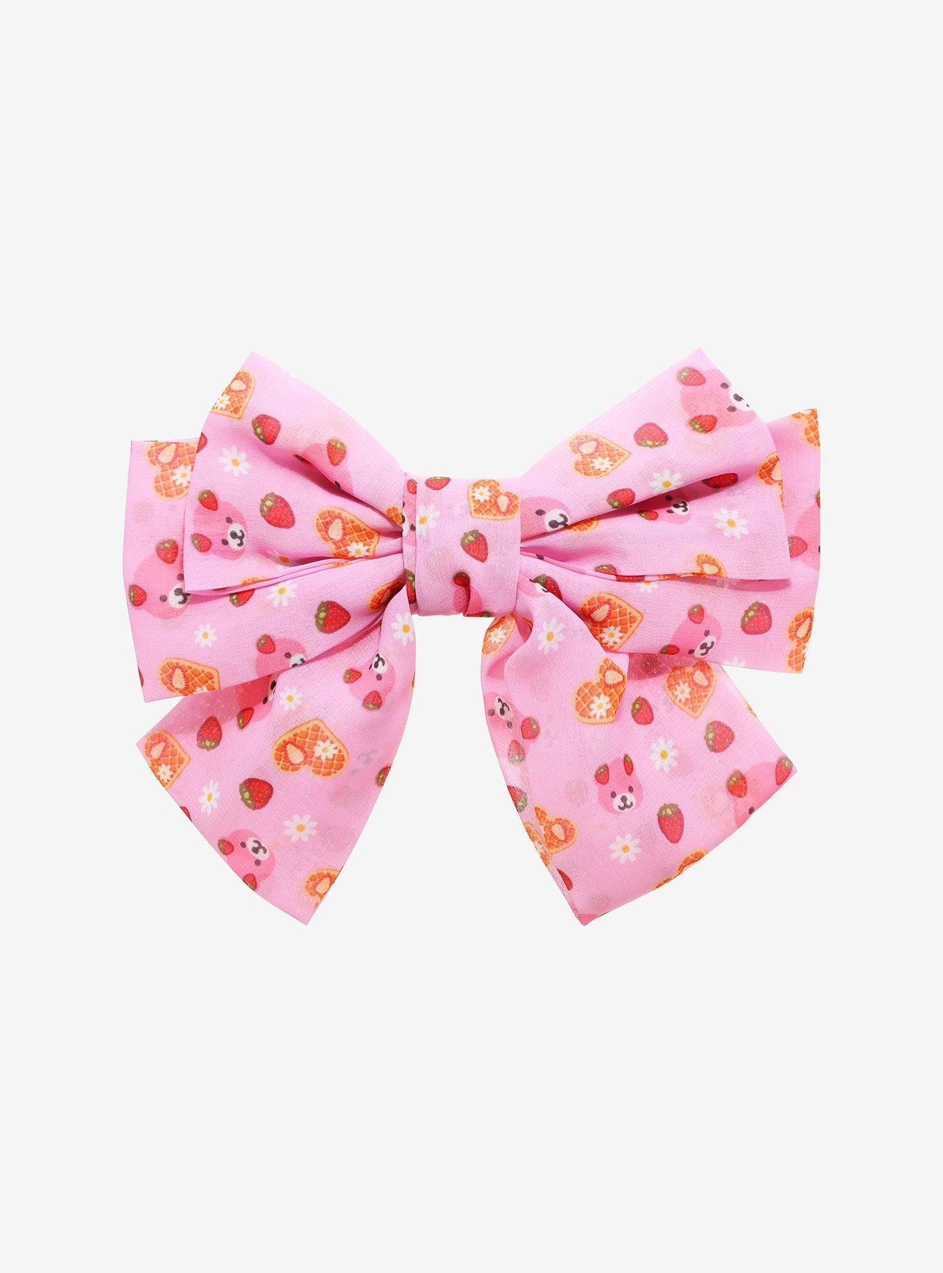 Bear Waffle Strawberry Hair Bow, , hi-res