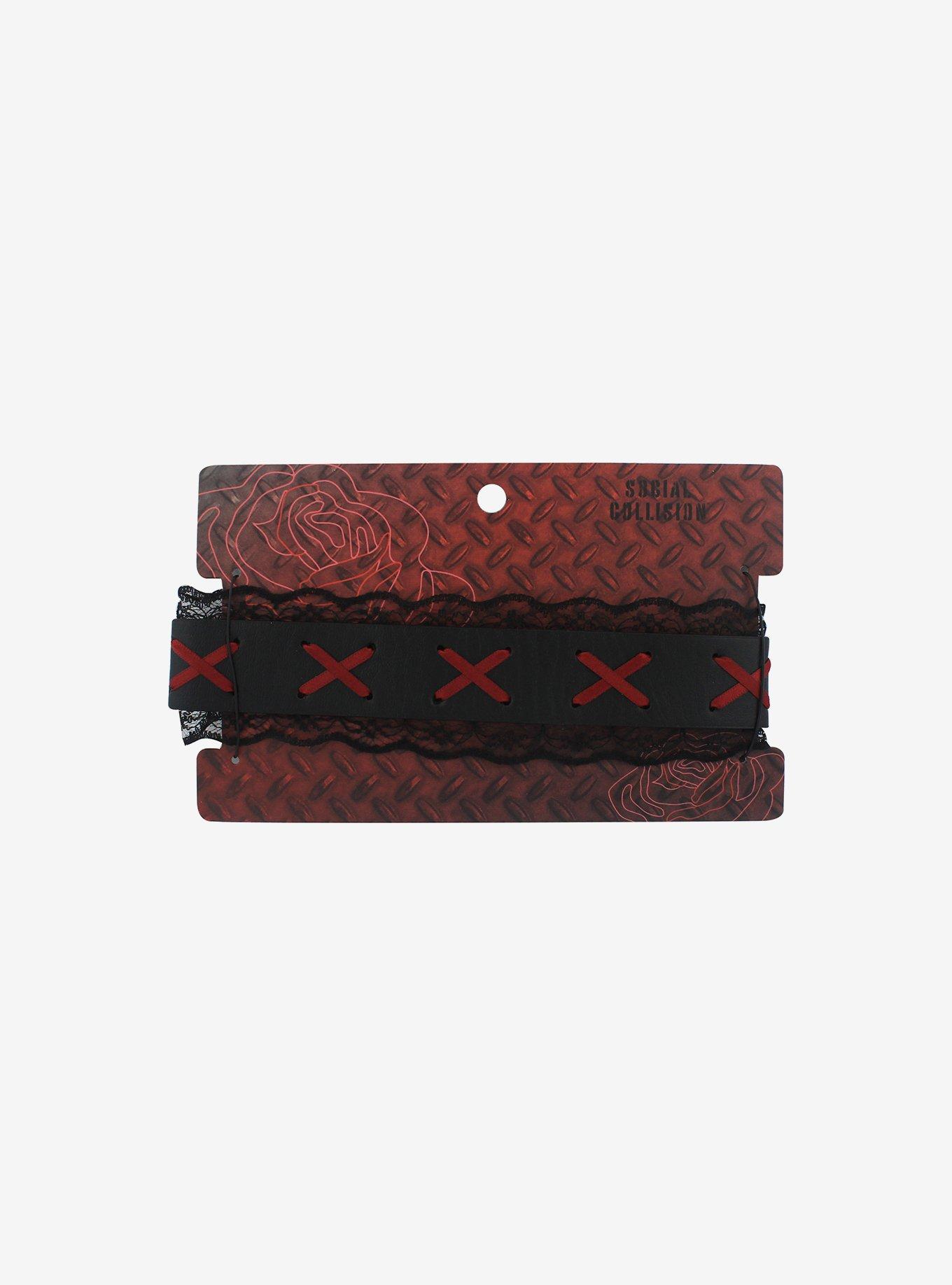 Black & Red Lace Choker, , hi-res