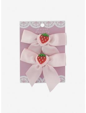 Pink Strawberry Macaron Hair Bow Set, , hi-res