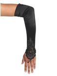 Black Satin Beaded Ruched Fingerless Gloves, , hi-res