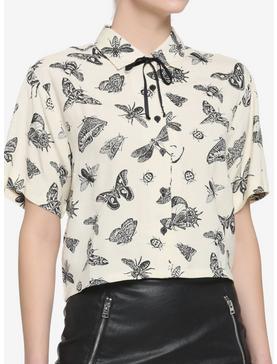Bugs Bow Tie Boxy Girls Crop Woven Button-Up, , hi-res