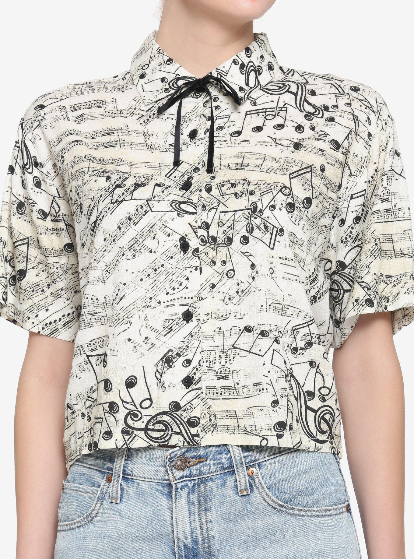 Music Notes Boxy Girls Crop Woven Button-Up, , hi-res