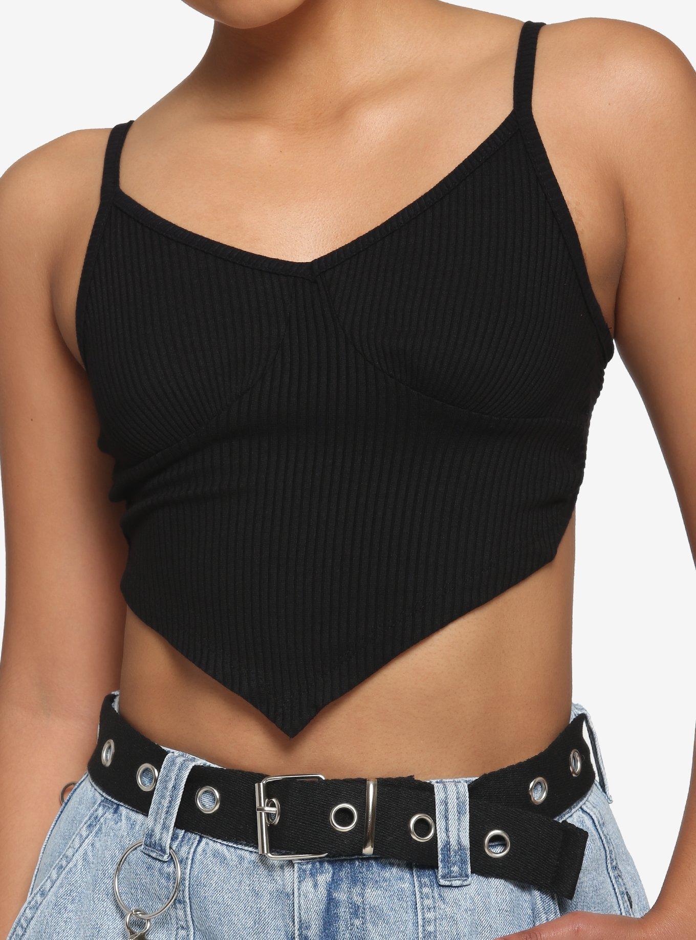 Black V-Neck Girls Crop Cami, BLACK, hi-res