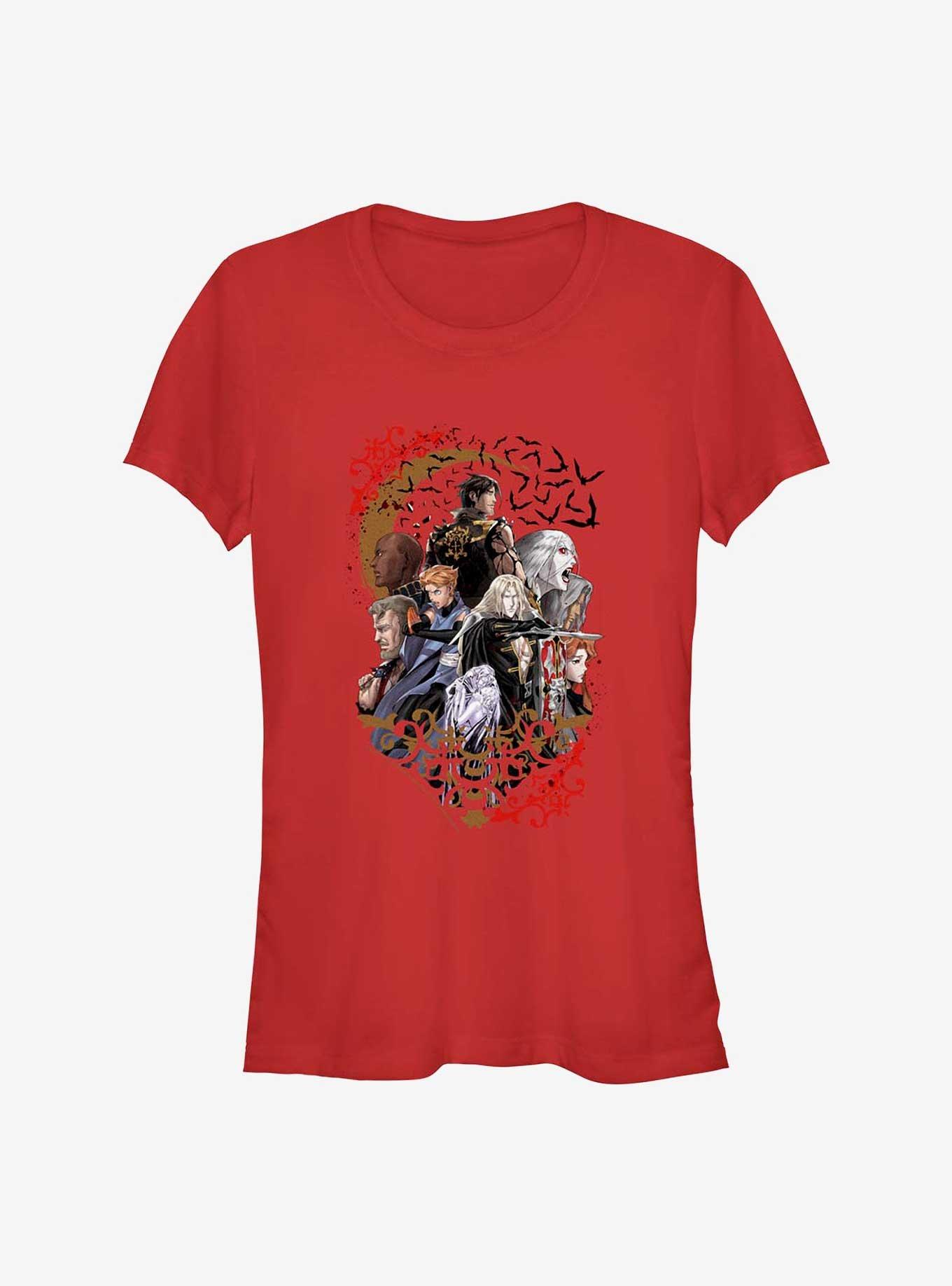 Castlevania Group Girls T-Shirt, RED, hi-res