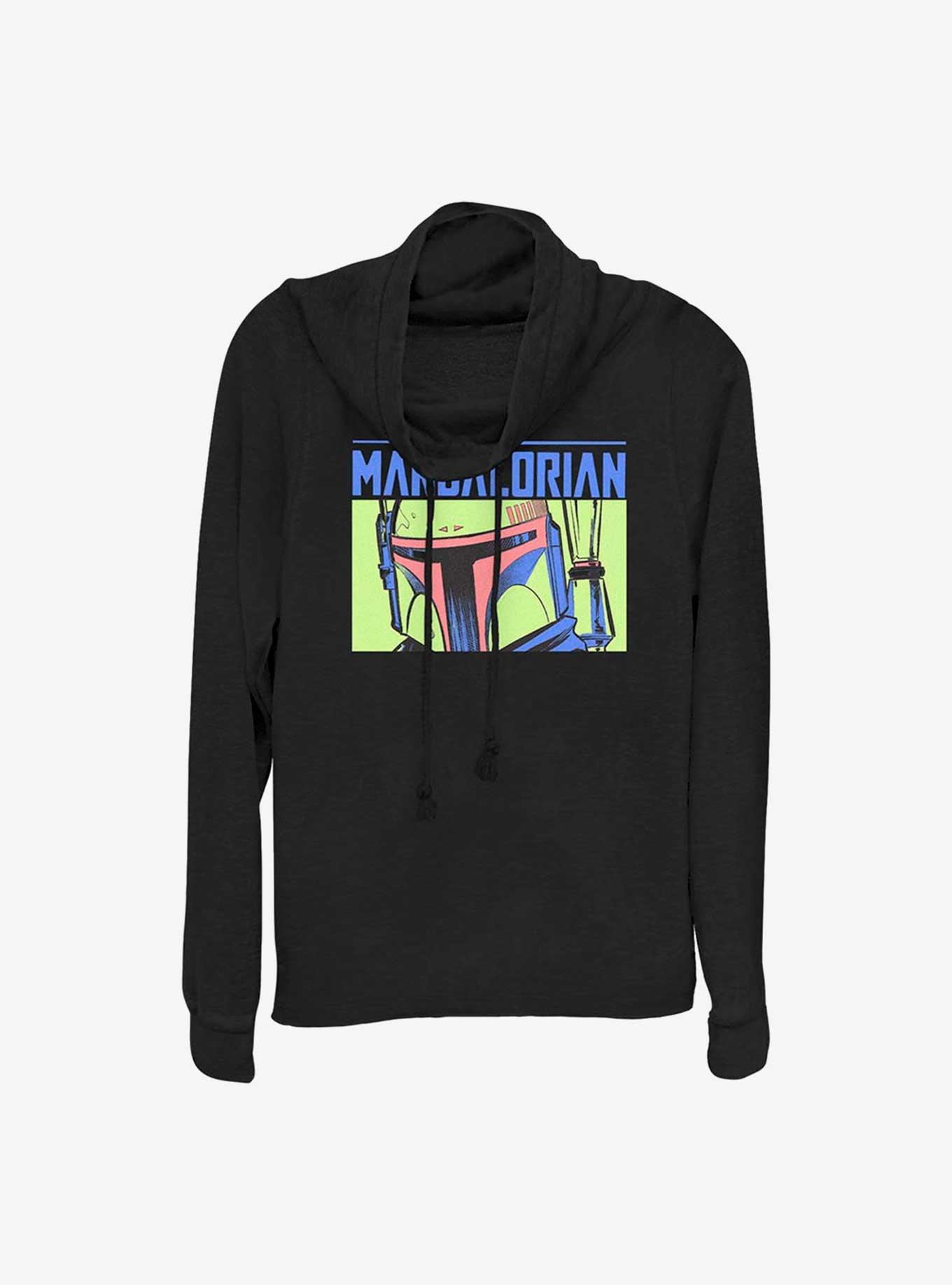 Star Wars The Mandalorian Boba Fett Girls Cowl Neck Long-Sleeve Top, BLACK, hi-res