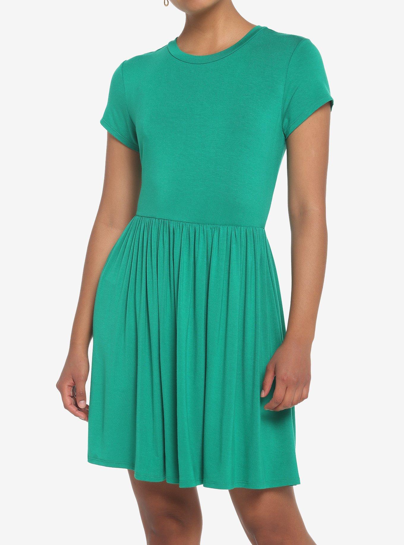 green dress skater Green Printed Short Sleeve Belted Mini Skater Dress – AX Paris US
