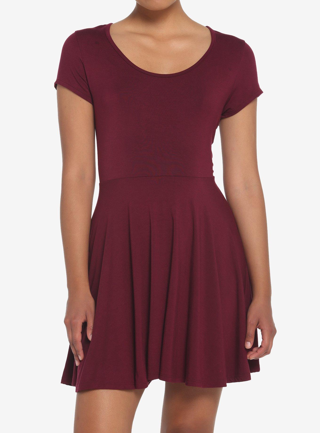 Burgundy skater 2025 dress with sleeves