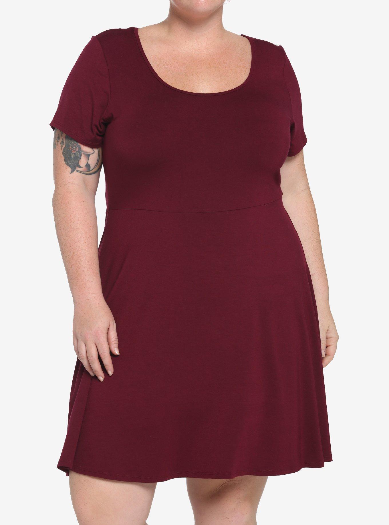 plus size burgundy skater dress Queen Bae Turtleneck Skater Midi Dress