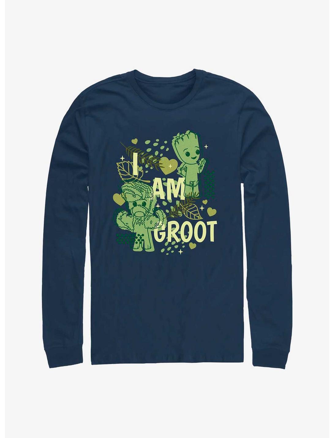 Marvel I Am Groot Leaf Heart Groot Long Sleeve T-Shirt, NAVY, hi-res