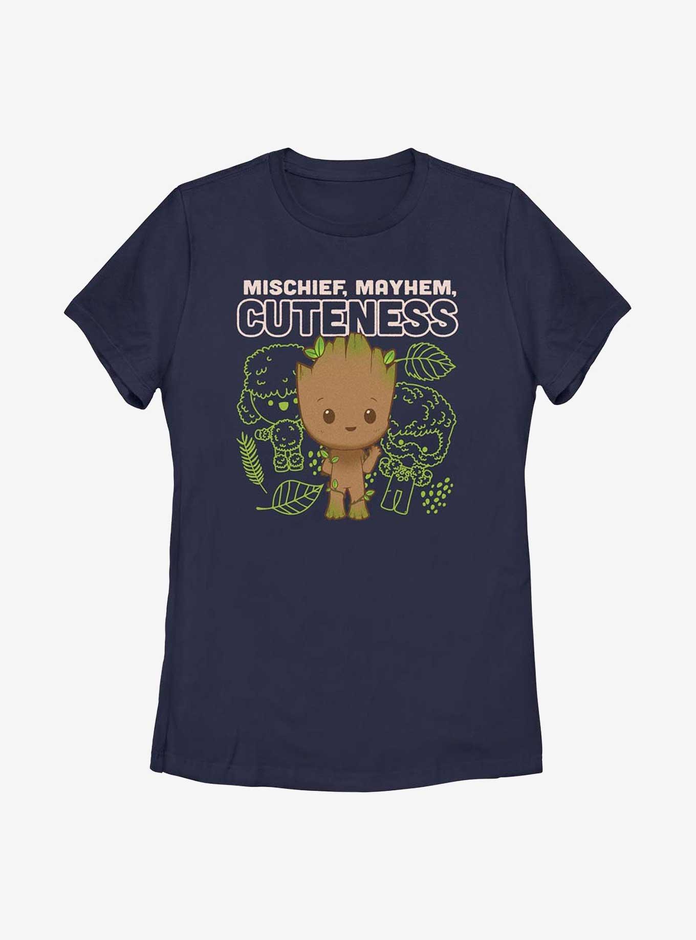 Marvel I Am Groot Mischief, Mayhem, Cuteness Womens T-Shirt, NAVY, hi-res