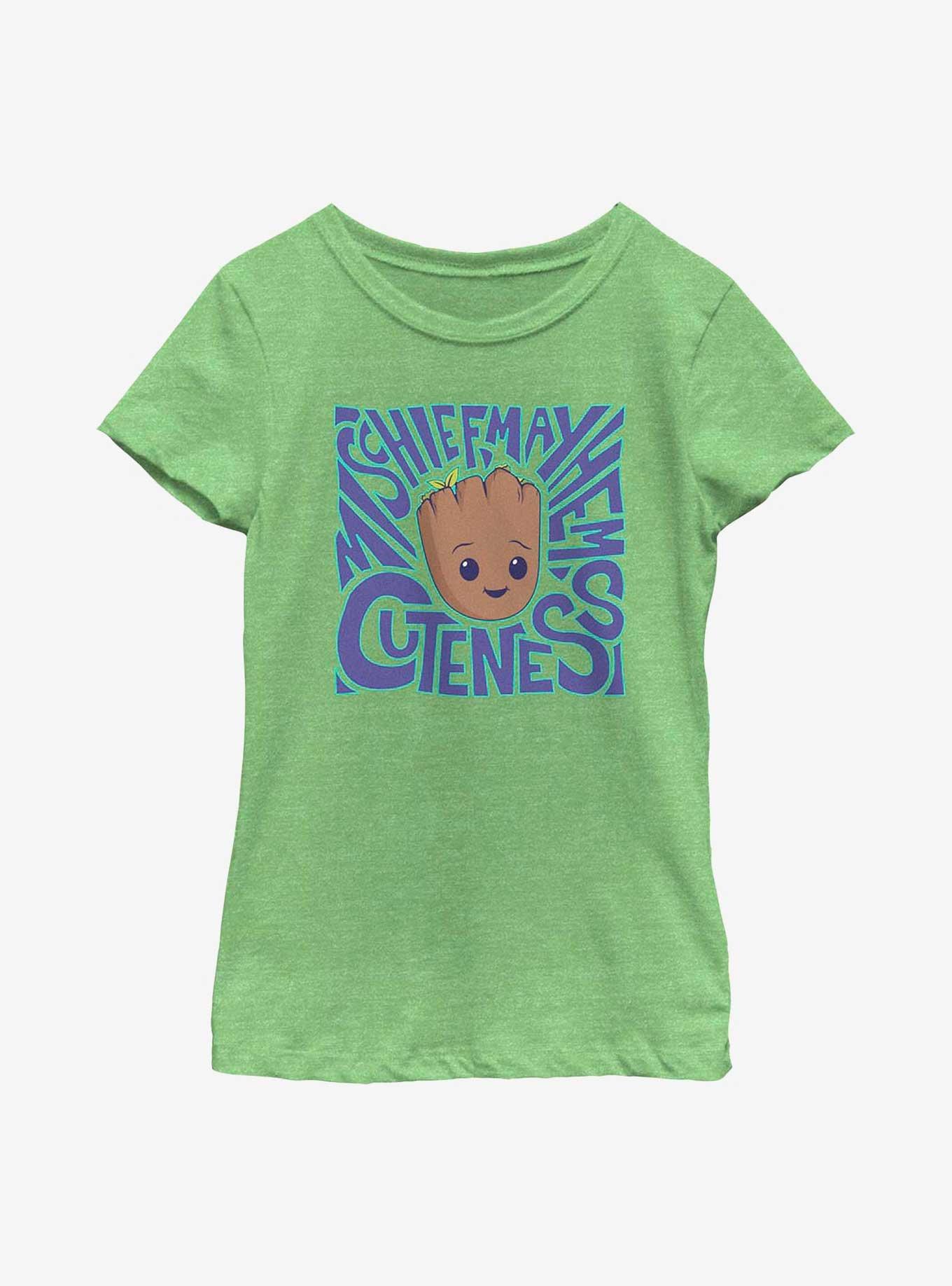 Marvel I Am Groot Mischief, Mayhem, Cuteness Youth Girls T-Shirt, GRN APPLE, hi-res