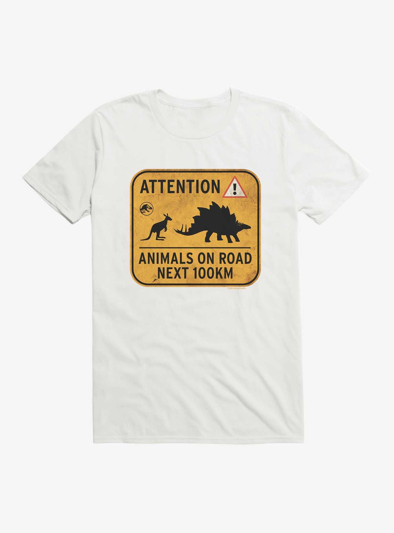 Jurassic World Dominion Attention Animals on Road T-Shirt, WHITE, hi-res