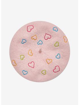 Pink Rainbow Heart Outline Beret, , hi-res