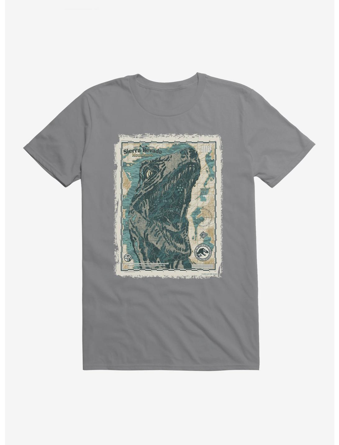 Jurassic World Dominion Sierra Nevada Mountains Map T-Shirt, STORM GREY, hi-res
