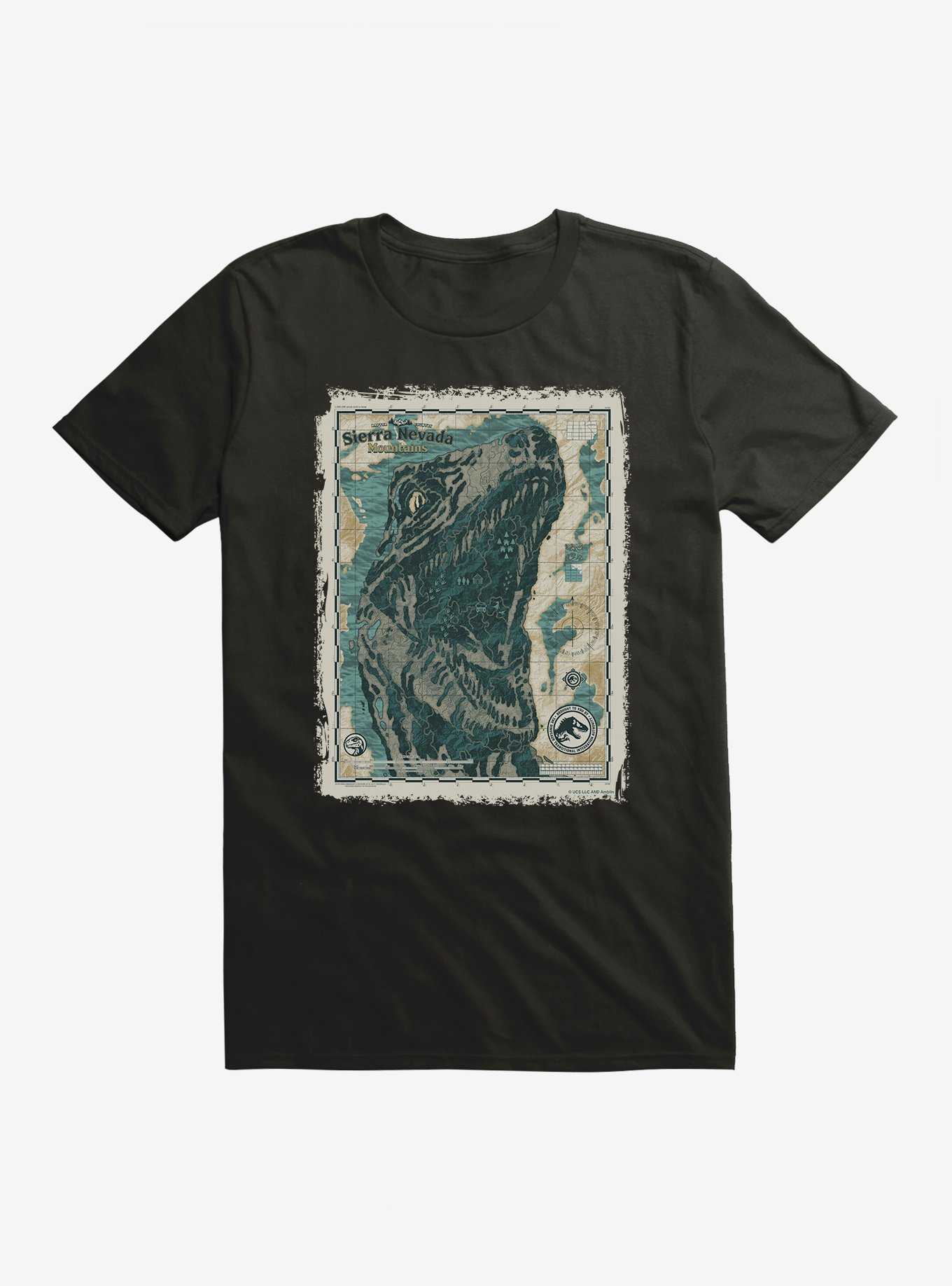 Jurassic World Dominion Sierra Nevada Mountains Map T-Shirt, , hi-res