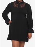 Black Lace Collared Dress Plus Size, DEEP BLACK, hi-res