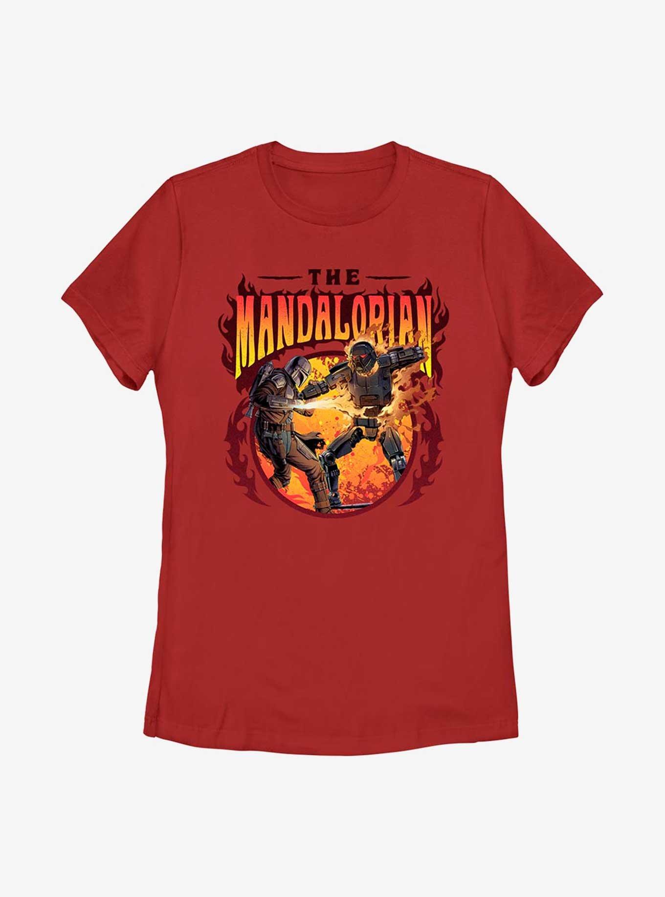 Star Wars The Mandalorian Flames Womens T-Shirt, RED, hi-res