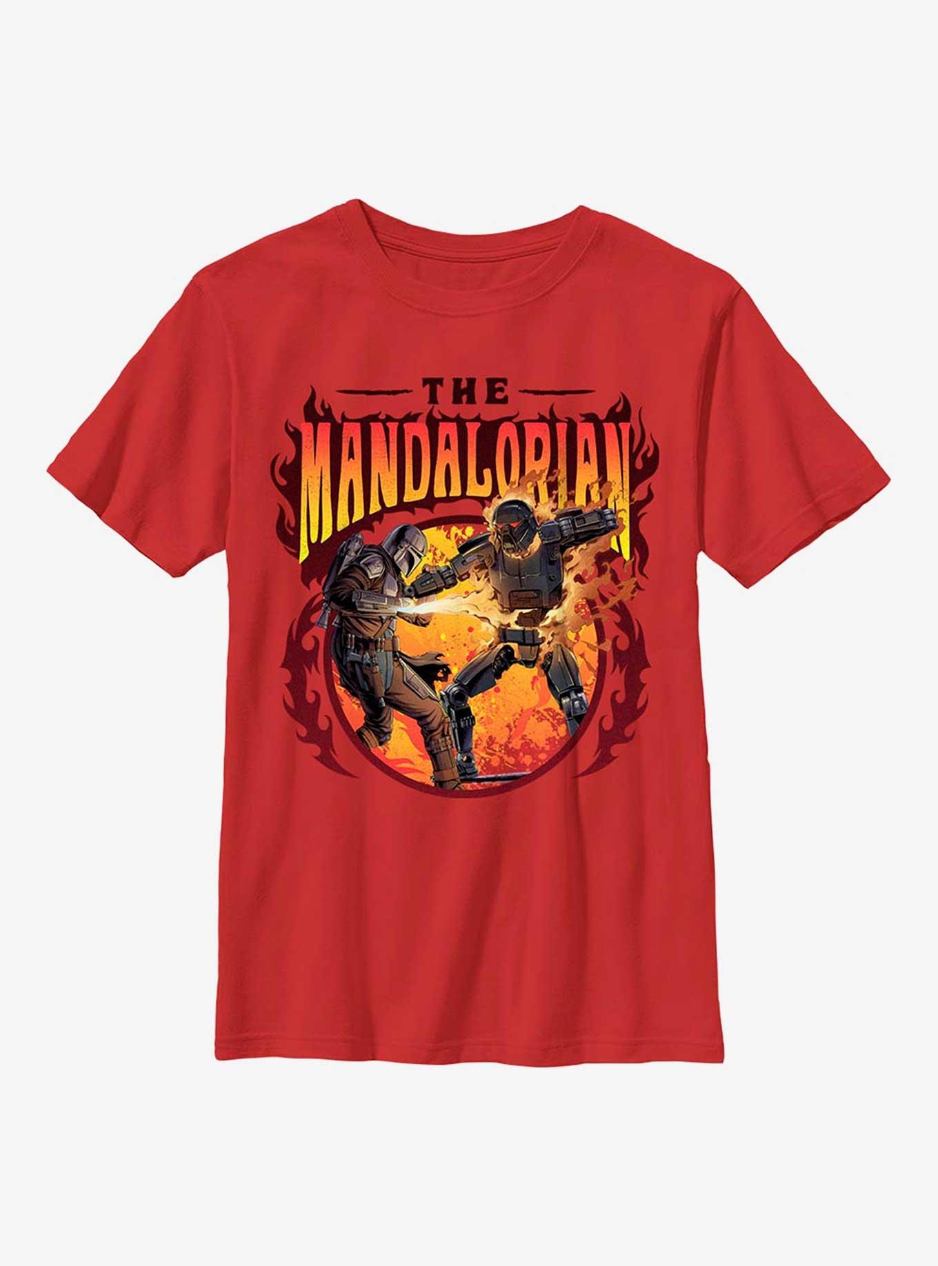 Star Wars The Mandalorian Flames Youth T-Shirt, RED, hi-res