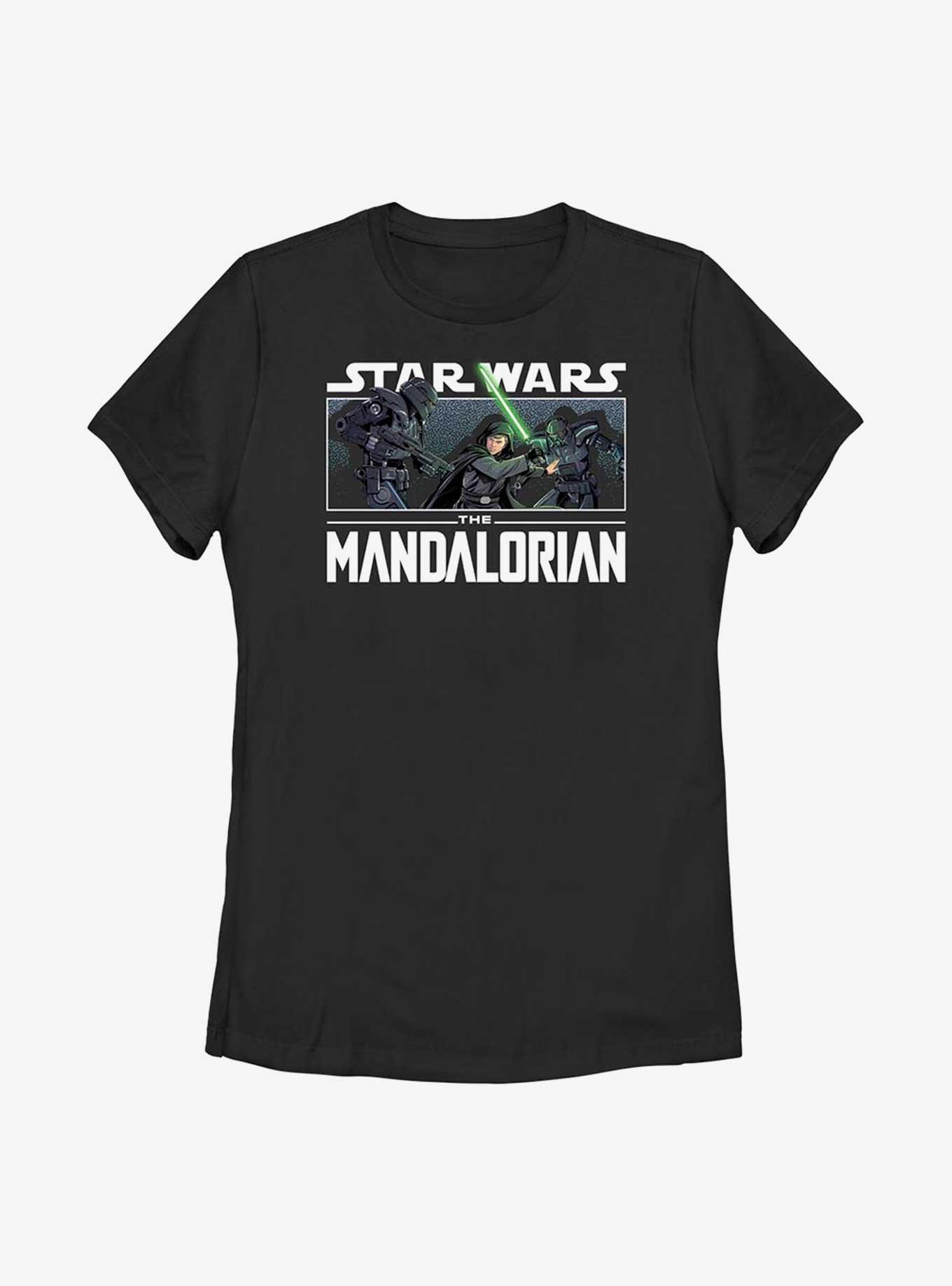 Star Wars The Mandalorian Luke Vs Dark Troopers Womens T-Shirt, BLACK, hi-res