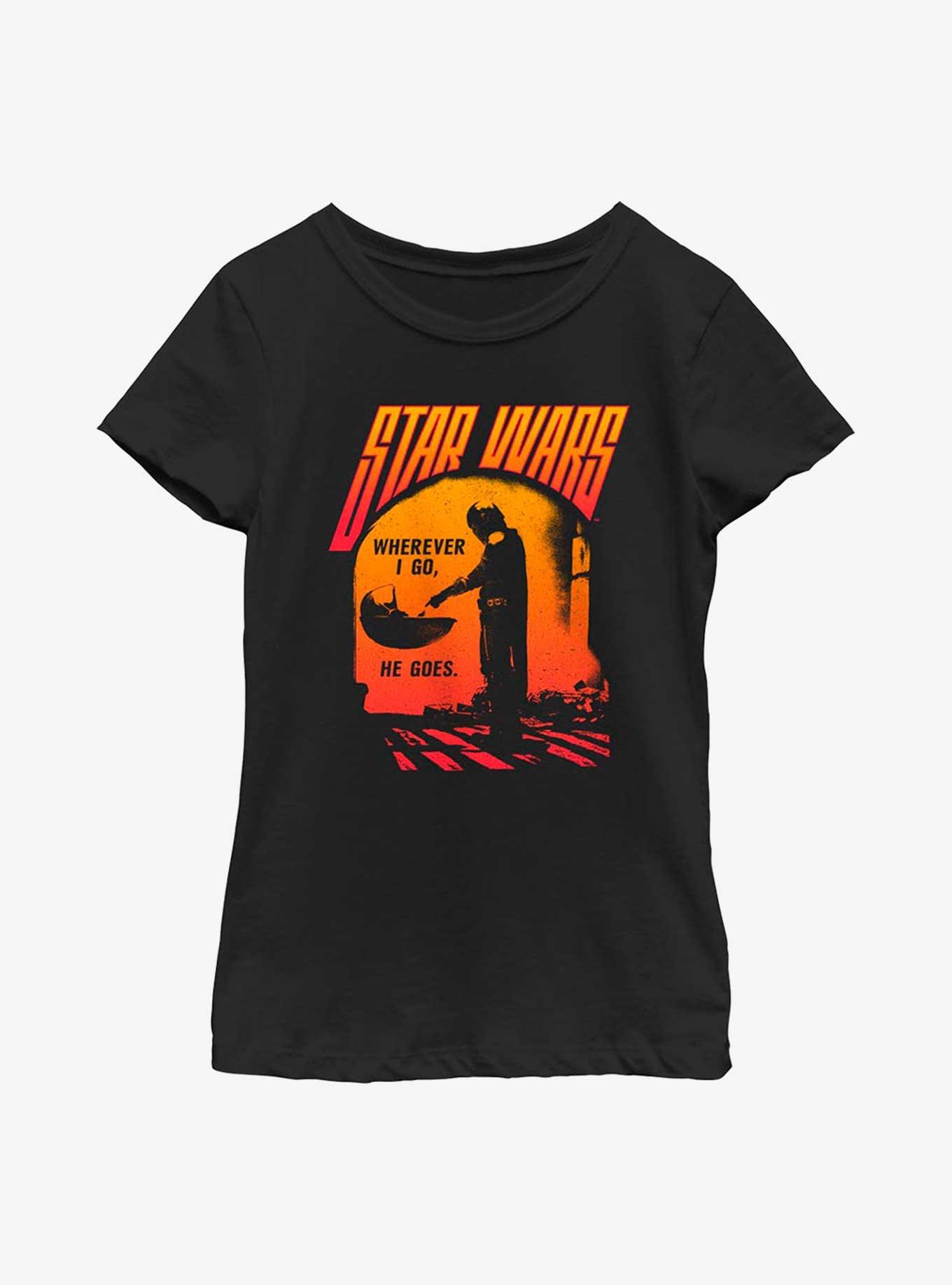 Star Wars The Mandalorian He Goes Youth Girls T-Shirt, , hi-res