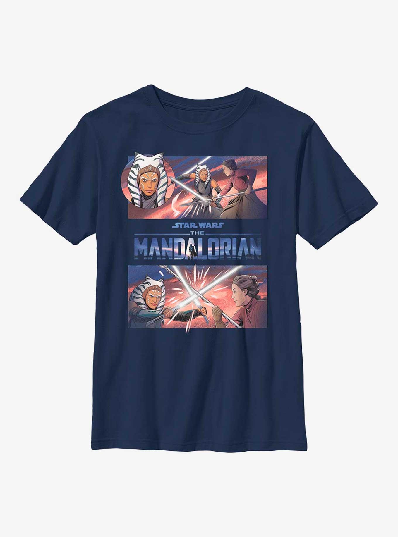 Star Wars The Mandalorian Clash With Ahsoka Youth T-Shirt, NAVY, hi-res