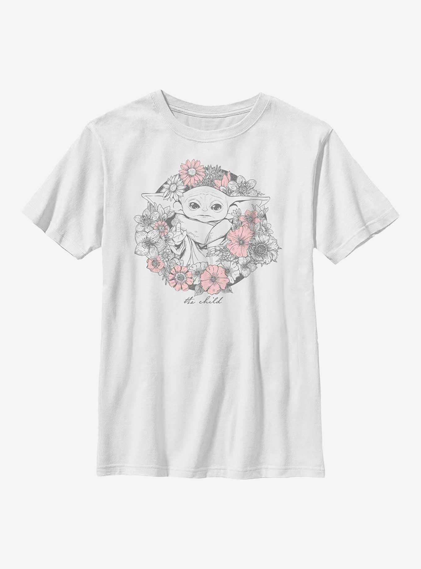 Star Wars The Mandalorian The Child Floral Youth T-Shirt, WHITE, hi-res