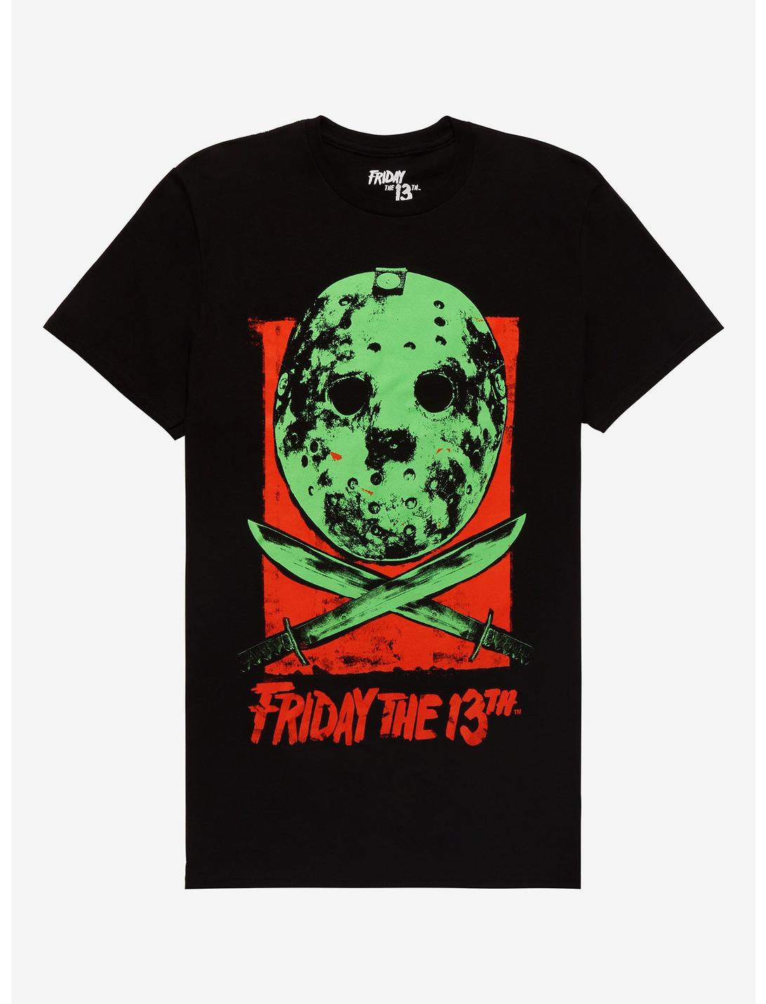 Friday The 13th Mask & Crossed Machetes T-Shirt, BLACK, hi-res