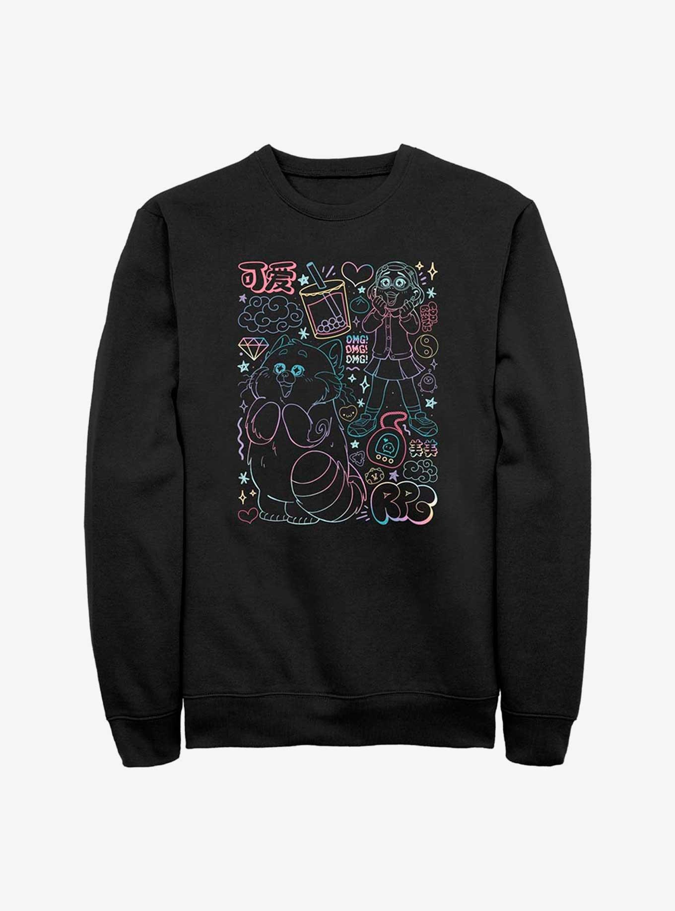 Disney Pixar Turning Red Neon Doodle Sweatshirt, BLACK, hi-res