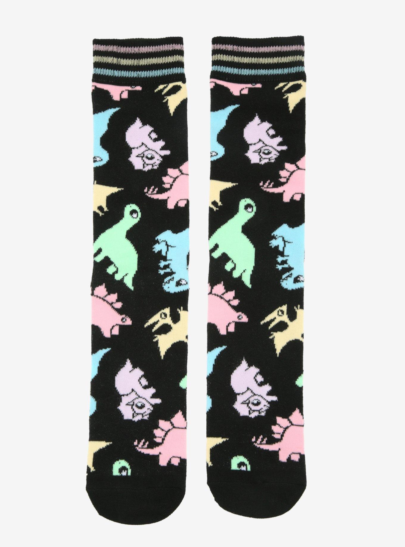 Pastel Rainbow Chibi Dinosaurs Crew Socks, , hi-res
