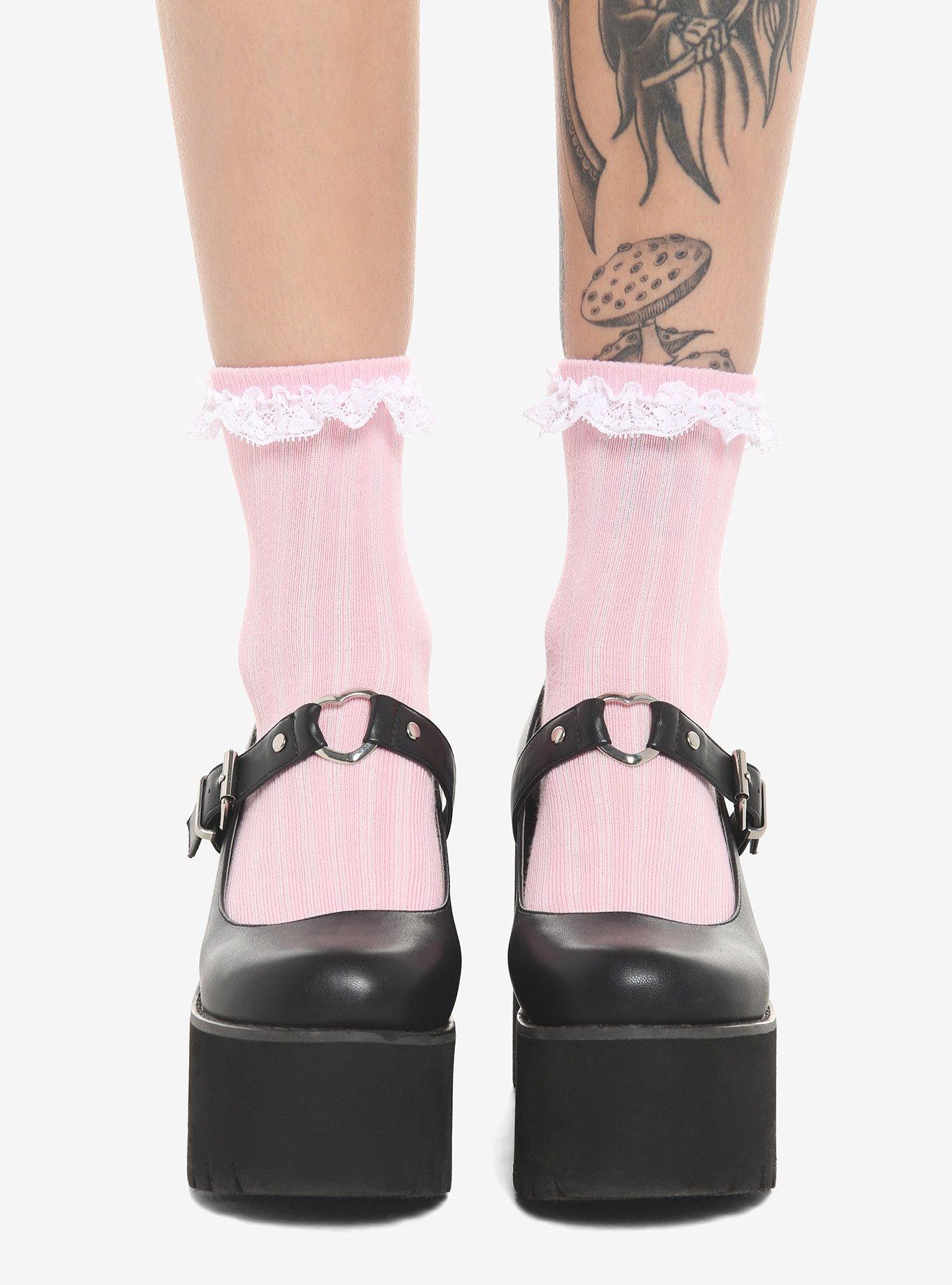 Pink Ruffle Ankle Socks, , hi-res