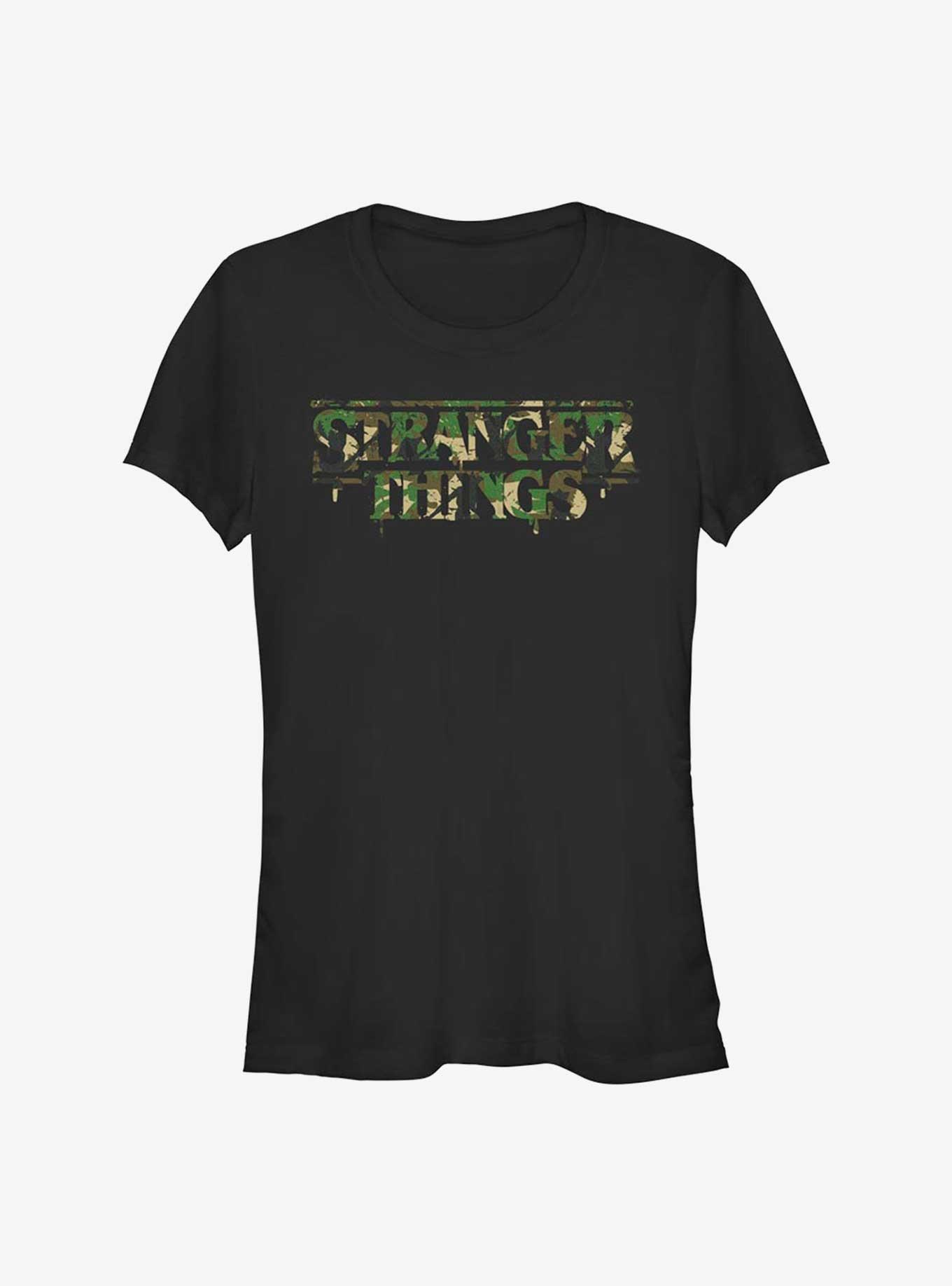 Stranger Things Camo Logo Girls T-Shirt, BLACK, hi-res