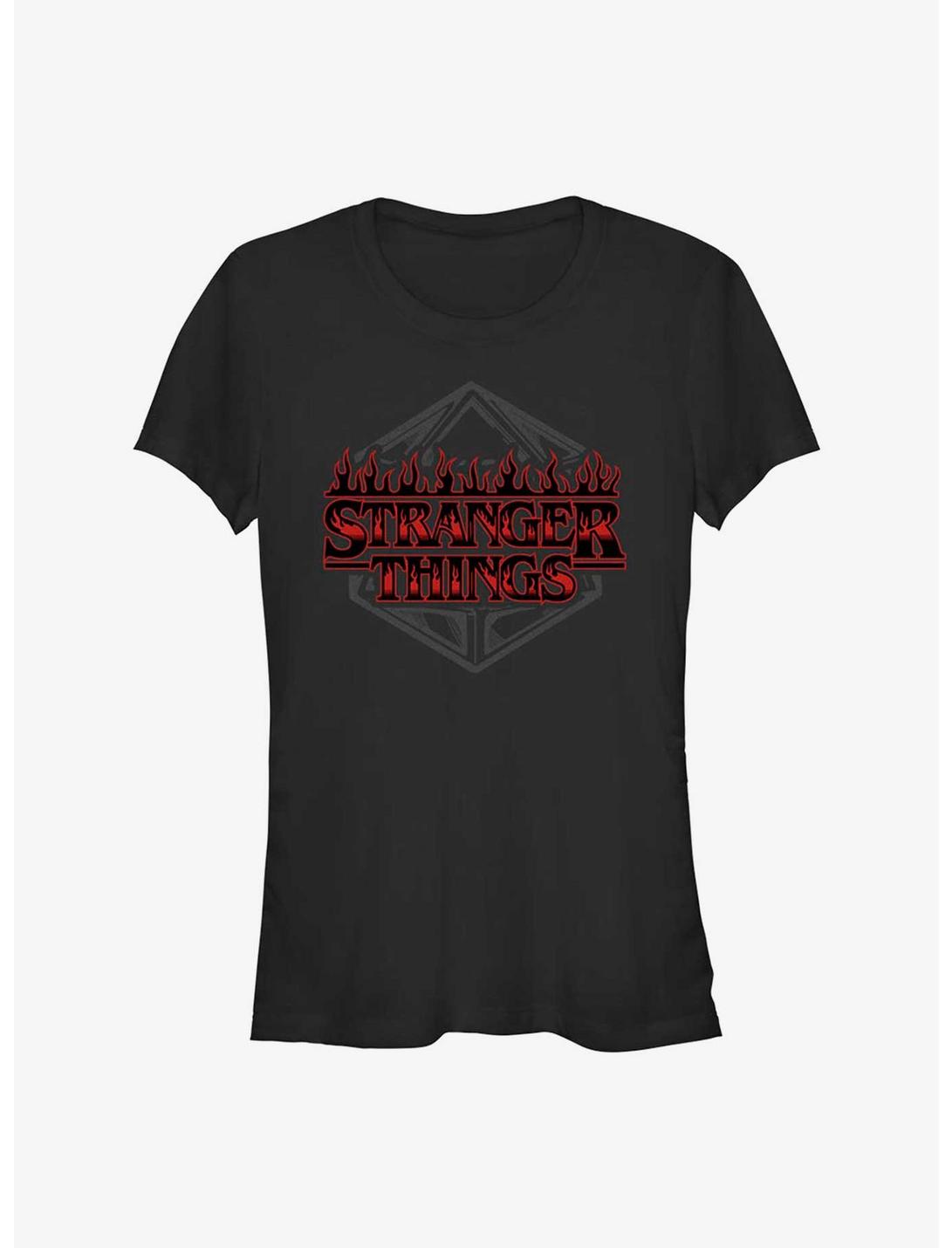 Stranger Things Dice Badge Logo Girls T-Shirt, BLACK, hi-res