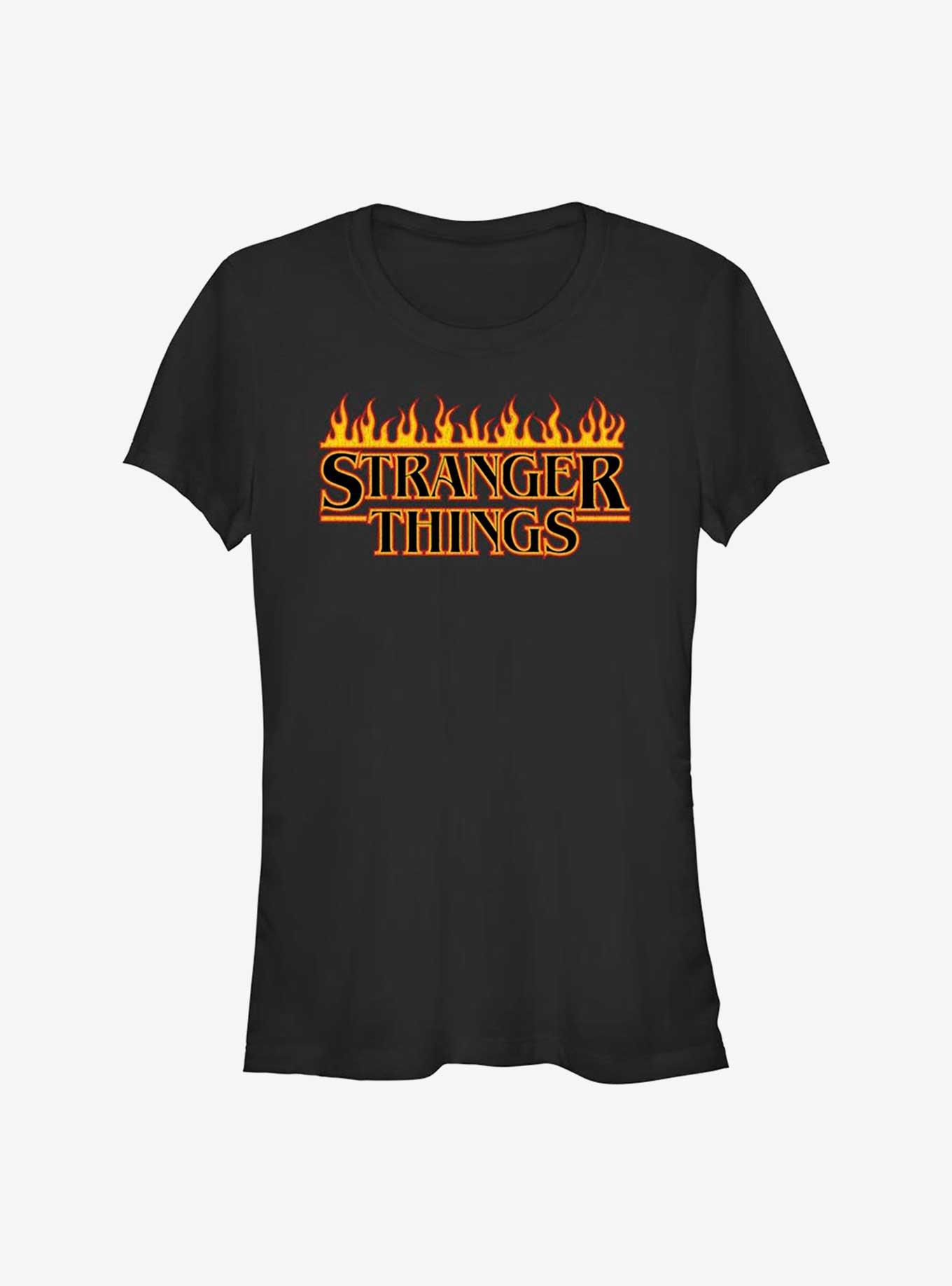 Stranger Things Flaming Logo Girls T-Shirt, BLACK, hi-res