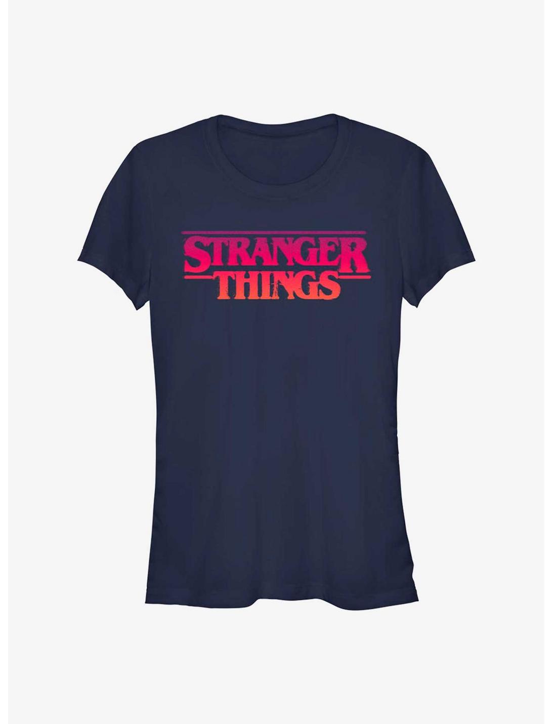 Stranger Things Grunge Logo Girls T-Shirt, NAVY, hi-res
