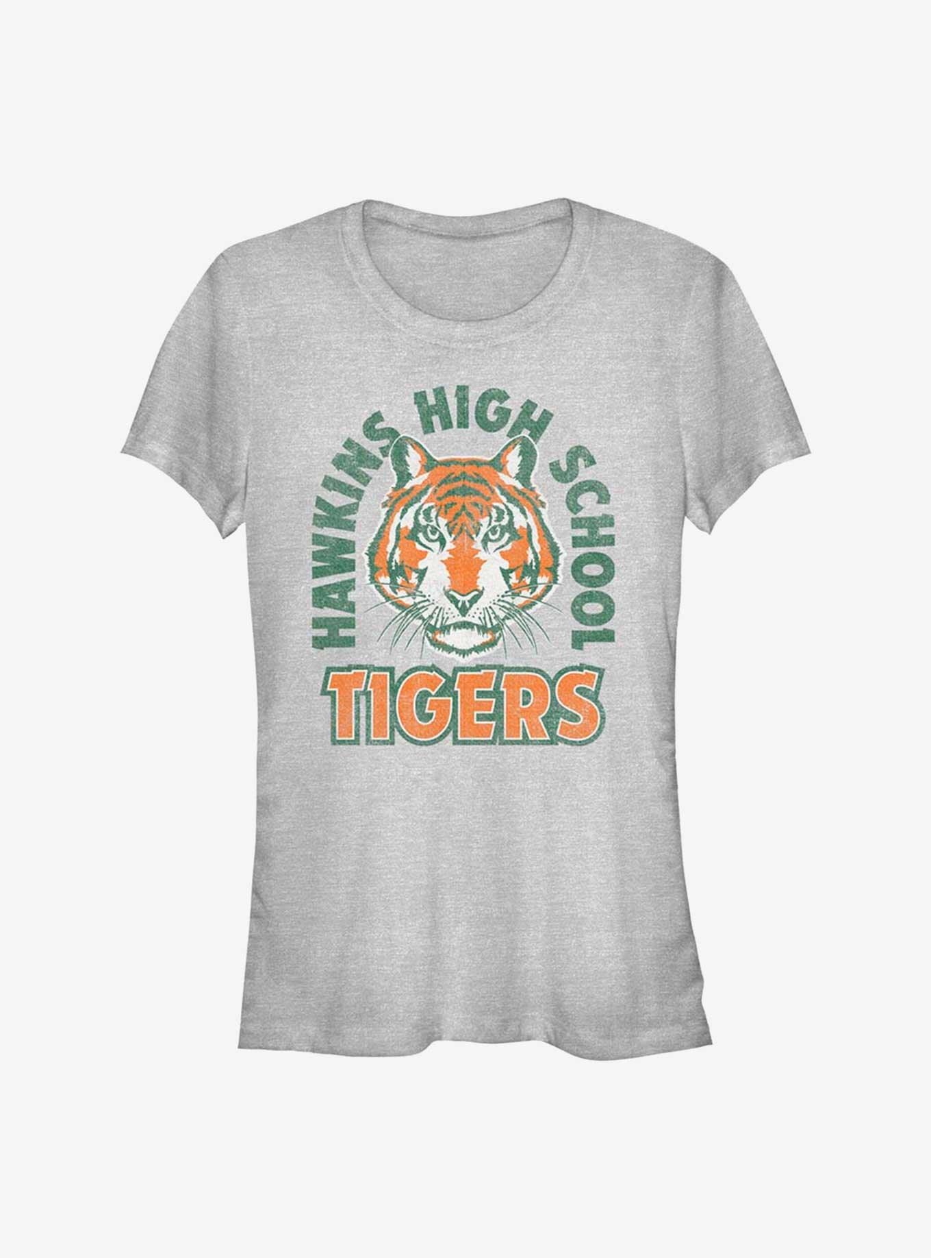 Stranger Things Hawkins High School Tigers Arch Girls T-Shirt, ATH HTR, hi-res