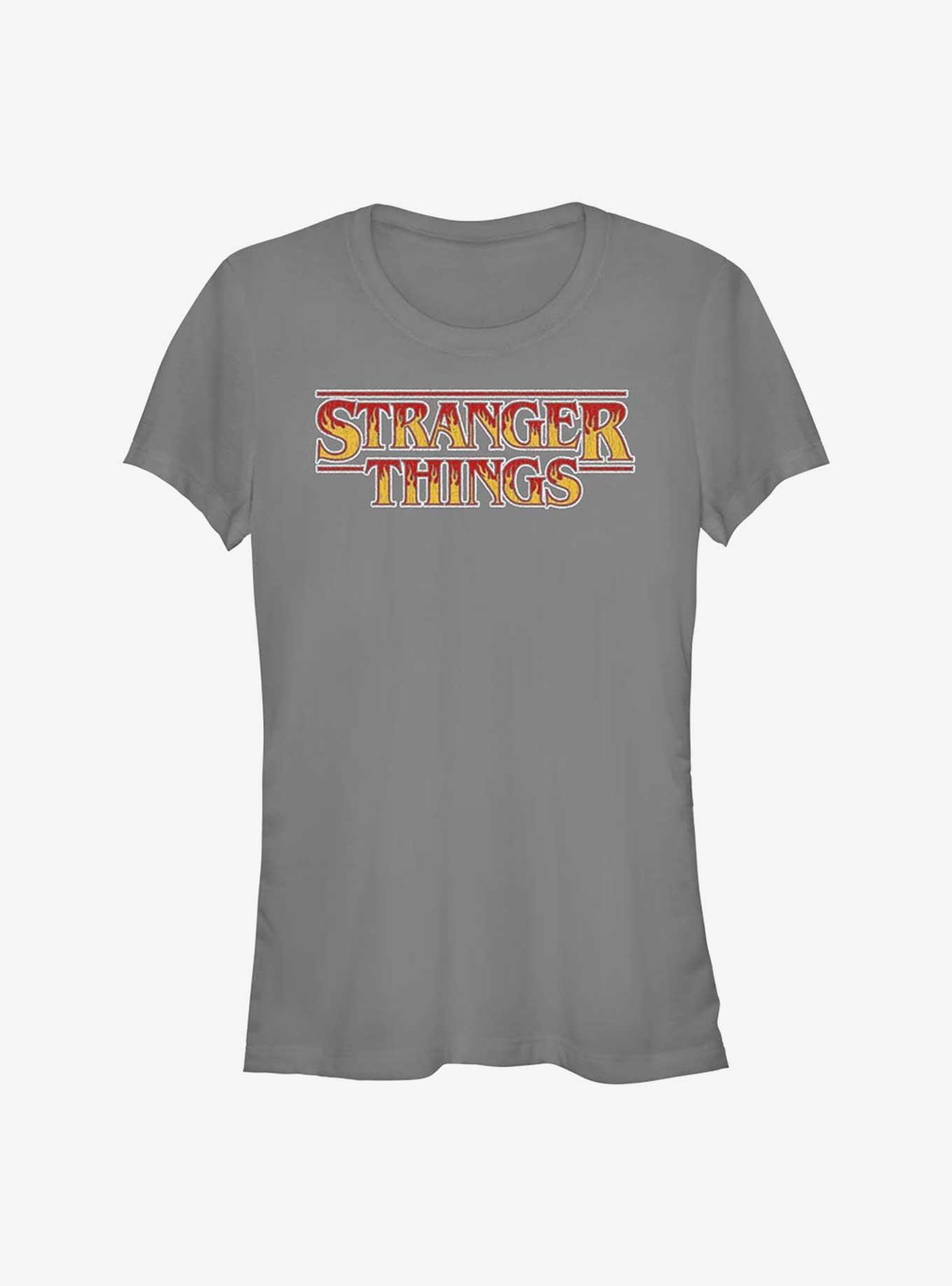 Stranger Things Inlay Flames Logo Girls T-Shirt, CHARCOAL, hi-res