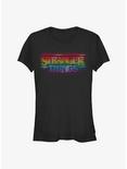 Stranger Things Dotted Rainbow Logo Girls T-Shirt, BLACK, hi-res