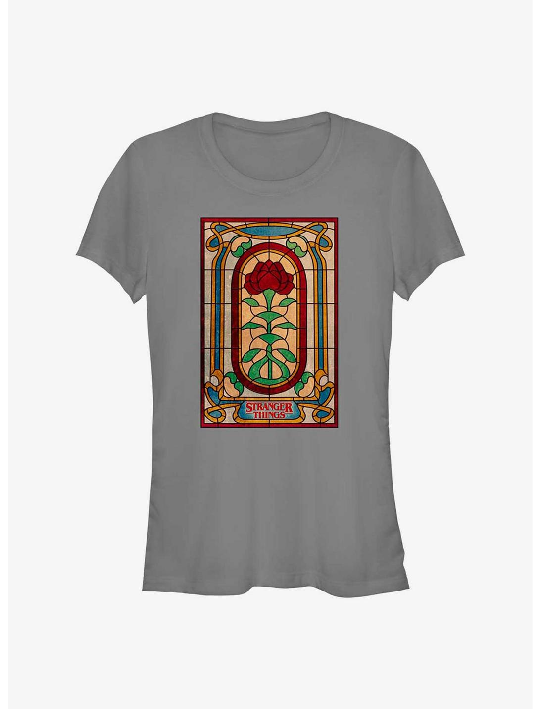 Stranger Things Stained Glass Rose Girls T-Shirt, CHARCOAL, hi-res