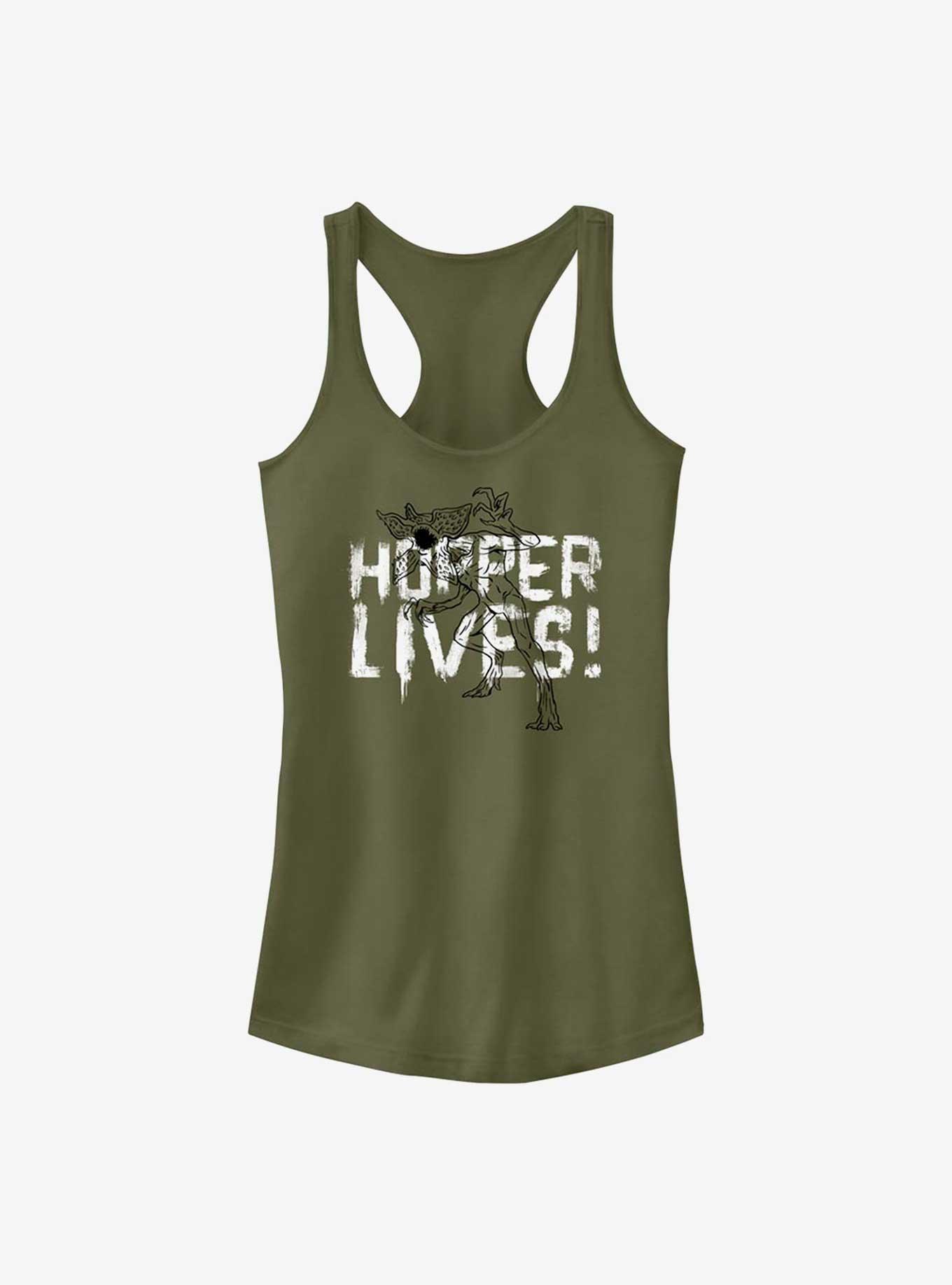 Stranger Things Hopper Lives Girls Tank, MIL GRN, hi-res