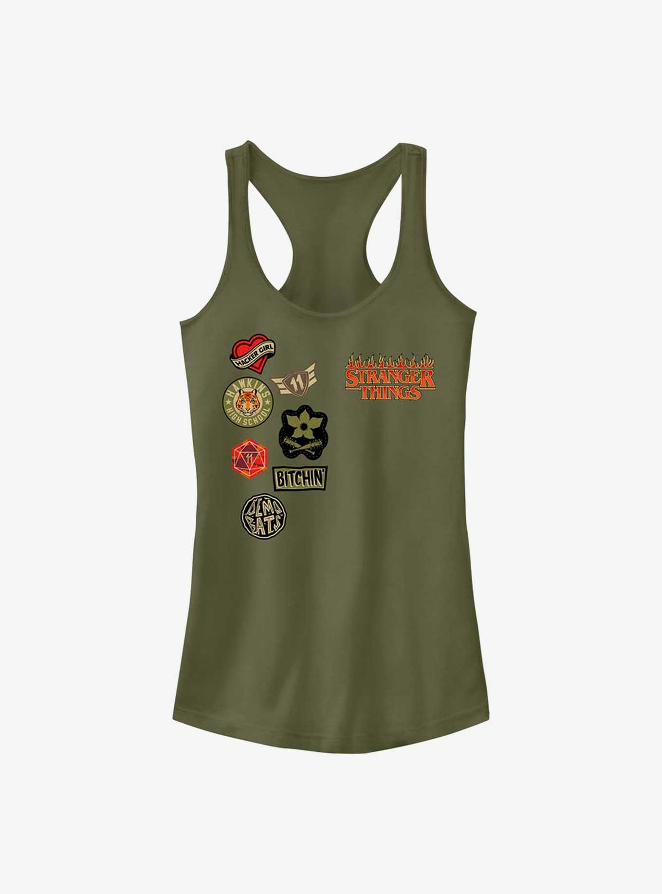 Stranger Things Patches Girls Tank, MIL GRN, hi-res