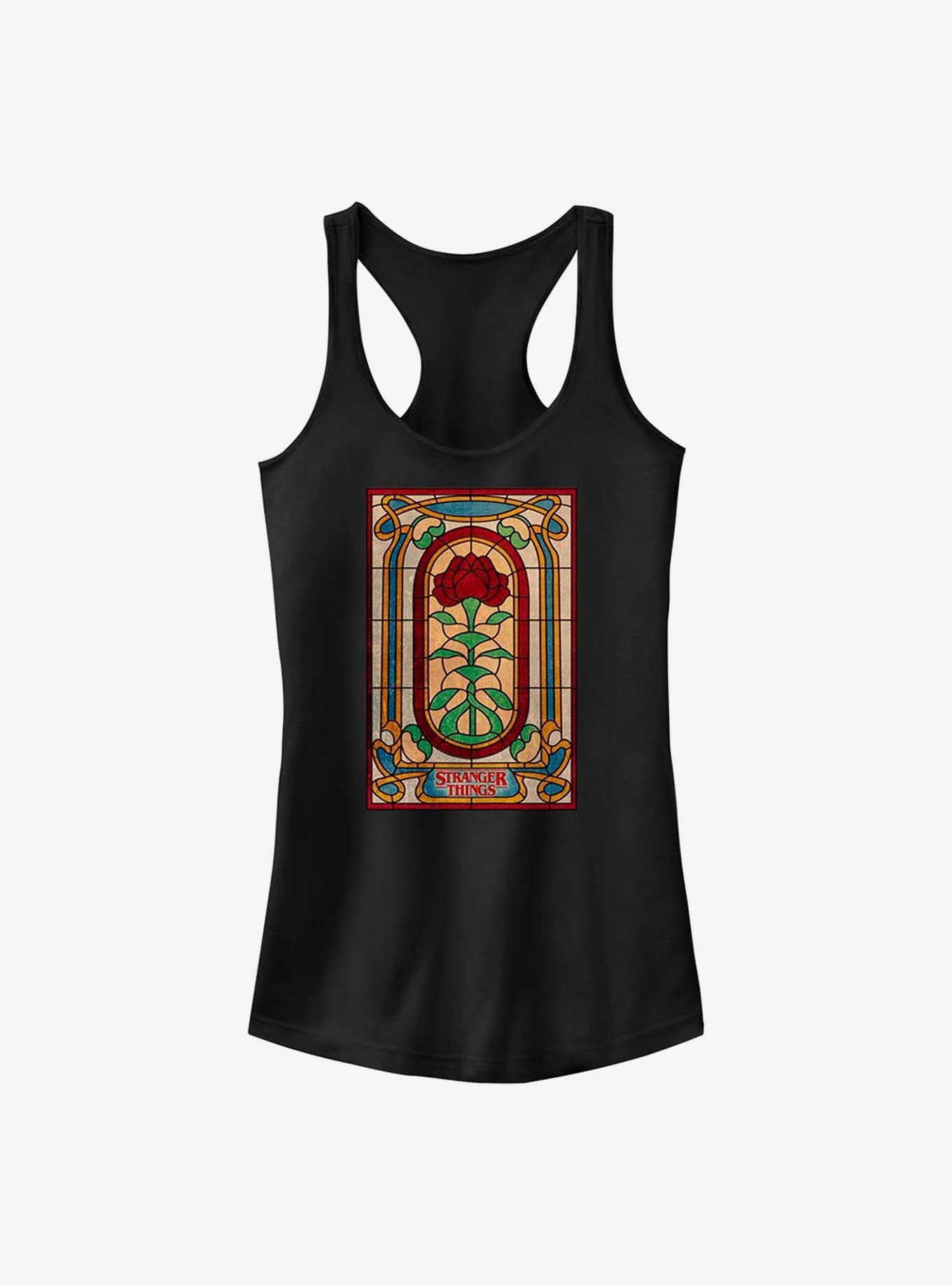 Stranger Things Stained Glass Rose Girls Tank Top, BLACK, hi-res