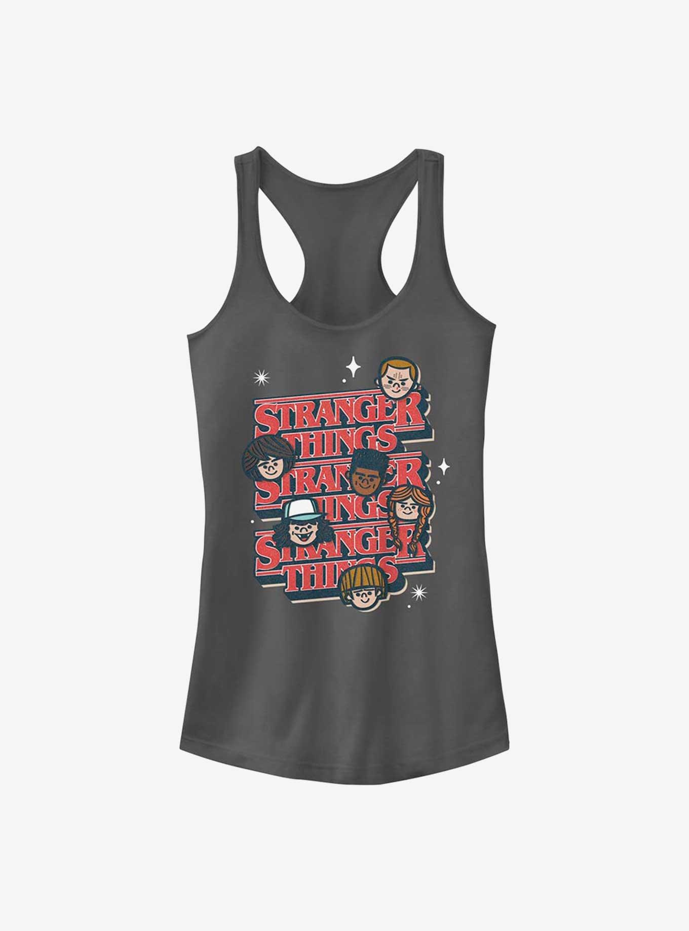 Stranger Things Toon Character Text Stack Girls Tank, CHARCOAL, hi-res