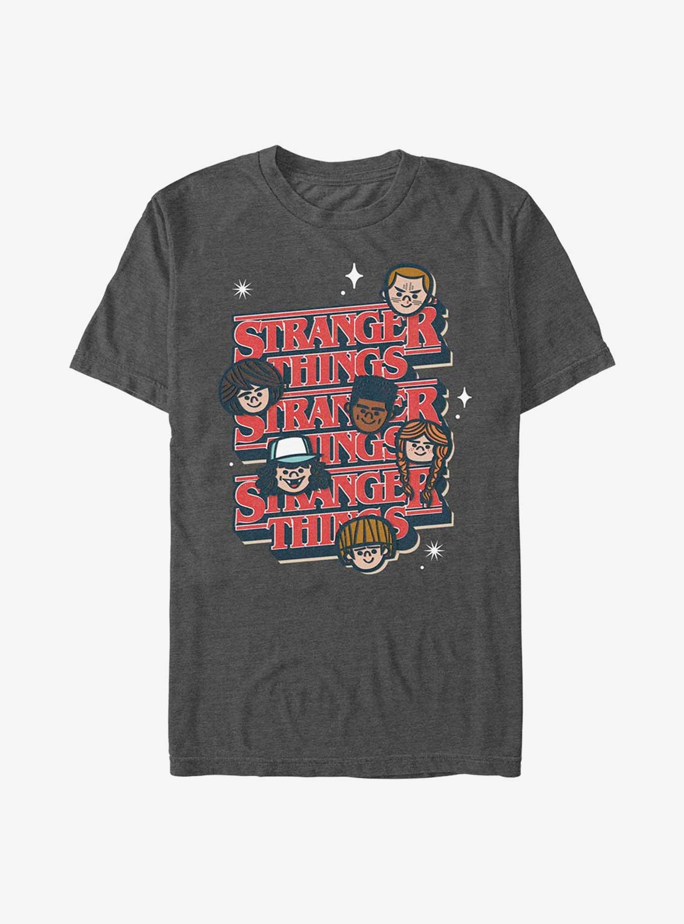 Stranger Things Toon Character Text Stack T-Shirt, CHAR HTR, hi-res