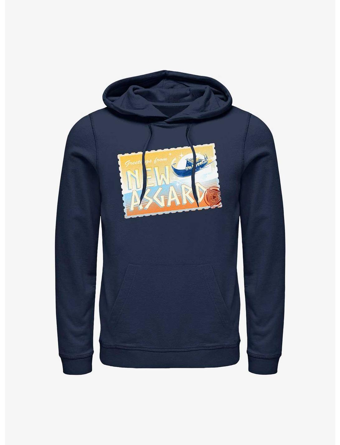 Marvel Thor: Love And Thunder Greetings From New Asgard Postcard Hoodie, NAVY, hi-res