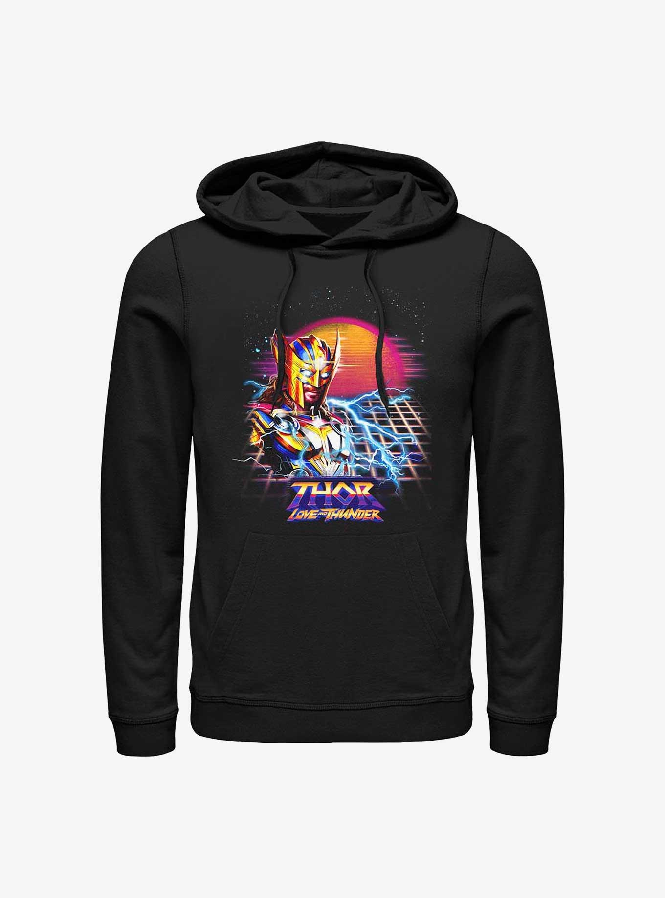 Marvel Thor: Love And Thunder Synthwave Sunset Hoodie, BLACK, hi-res