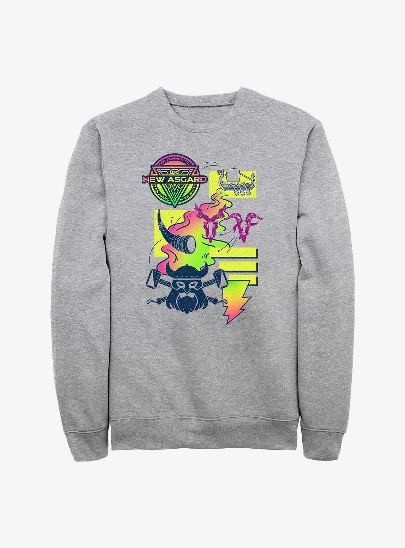 Marvel Thor: Love And Thunder New Asgard Neon Icons Sweatshirt, ATH HTR, hi-res