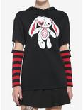 Black & Red Bunny Girls Detachable Sleeve Hoodie, BLACK, hi-res